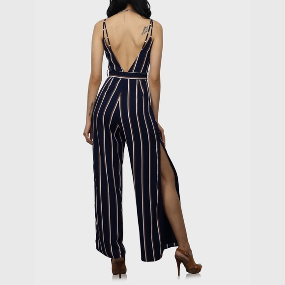 Side Slit Jumpsuit Navy Blue - Picture 3 of 3